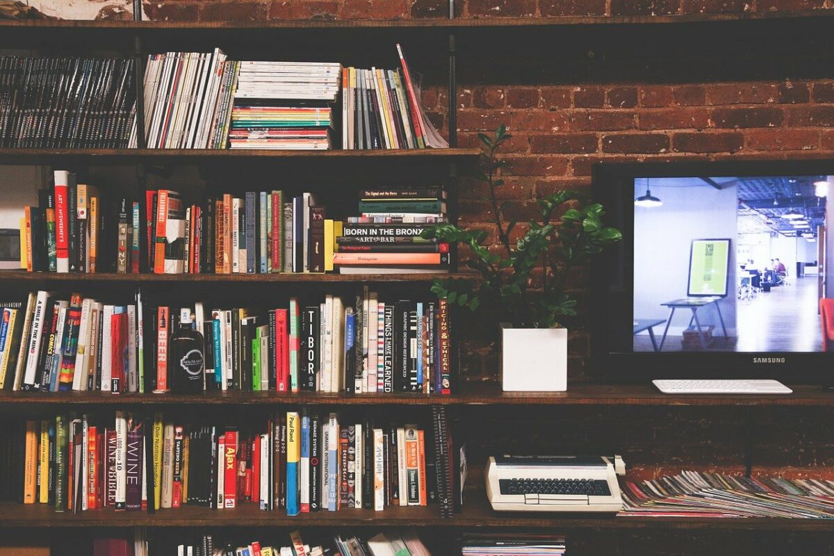 library, books, tv